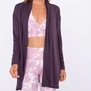 NWT Longline Open-Front Cardigan with Back Yoke Purple